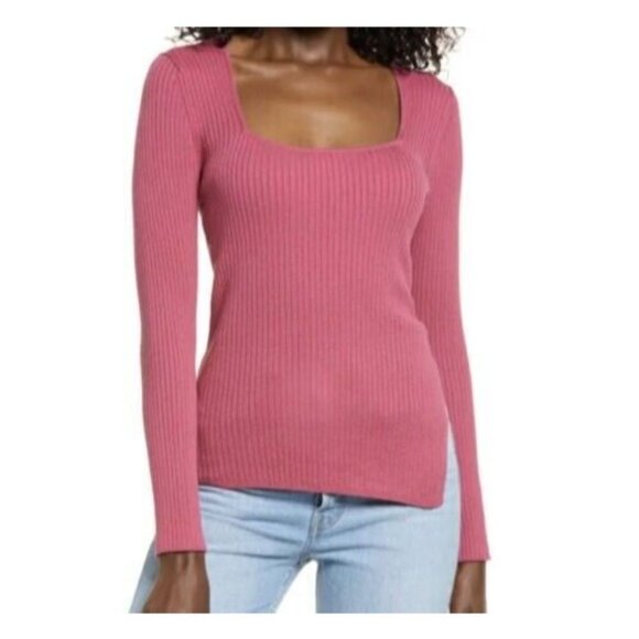 OPEN Edit BNWOT Women Ribbed Scoop Neck Sweater Sz Small Pink Malaga - Picture 8 of 8